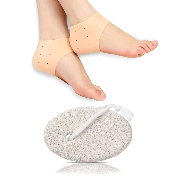 Natural Pumice & Heel Pad Foot Healer Combo – Pedicure Stone + Ankle Support for Silky Smooth Heels