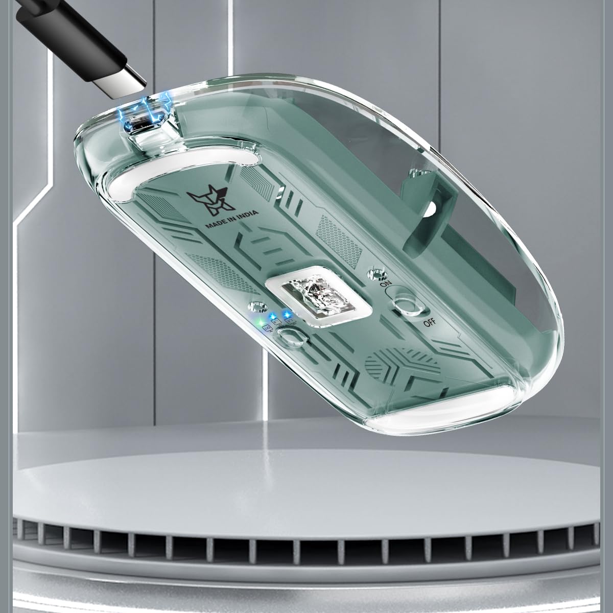 ROVAIRE Arctic Fox Transparent Bluetooth Rechargeable Mouse – Sleek, Ergonomic & Multi-Device Compatible
