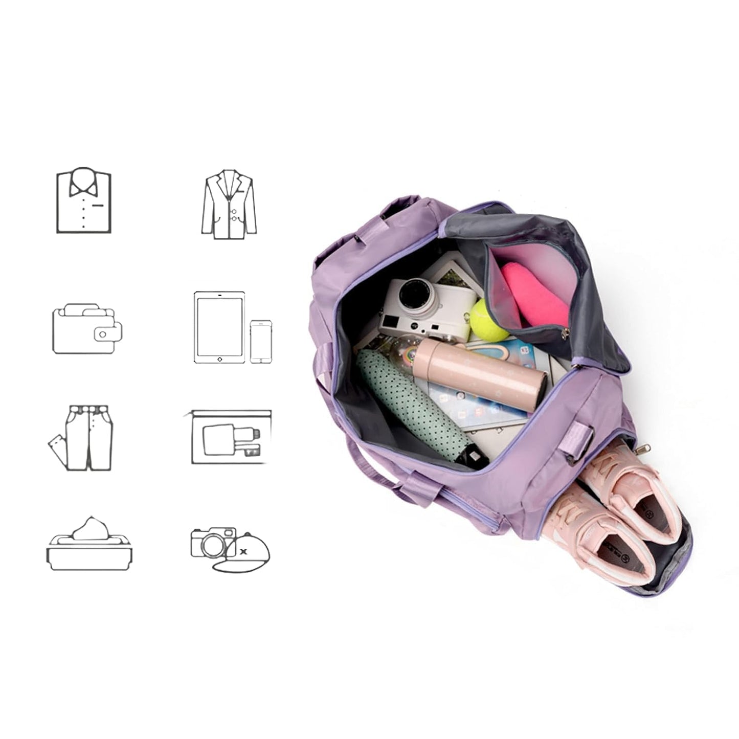 ROVAIRE Water-Resistant Nylon Travel Duffle Bag – Stylish Weekender with Shoe Compartment