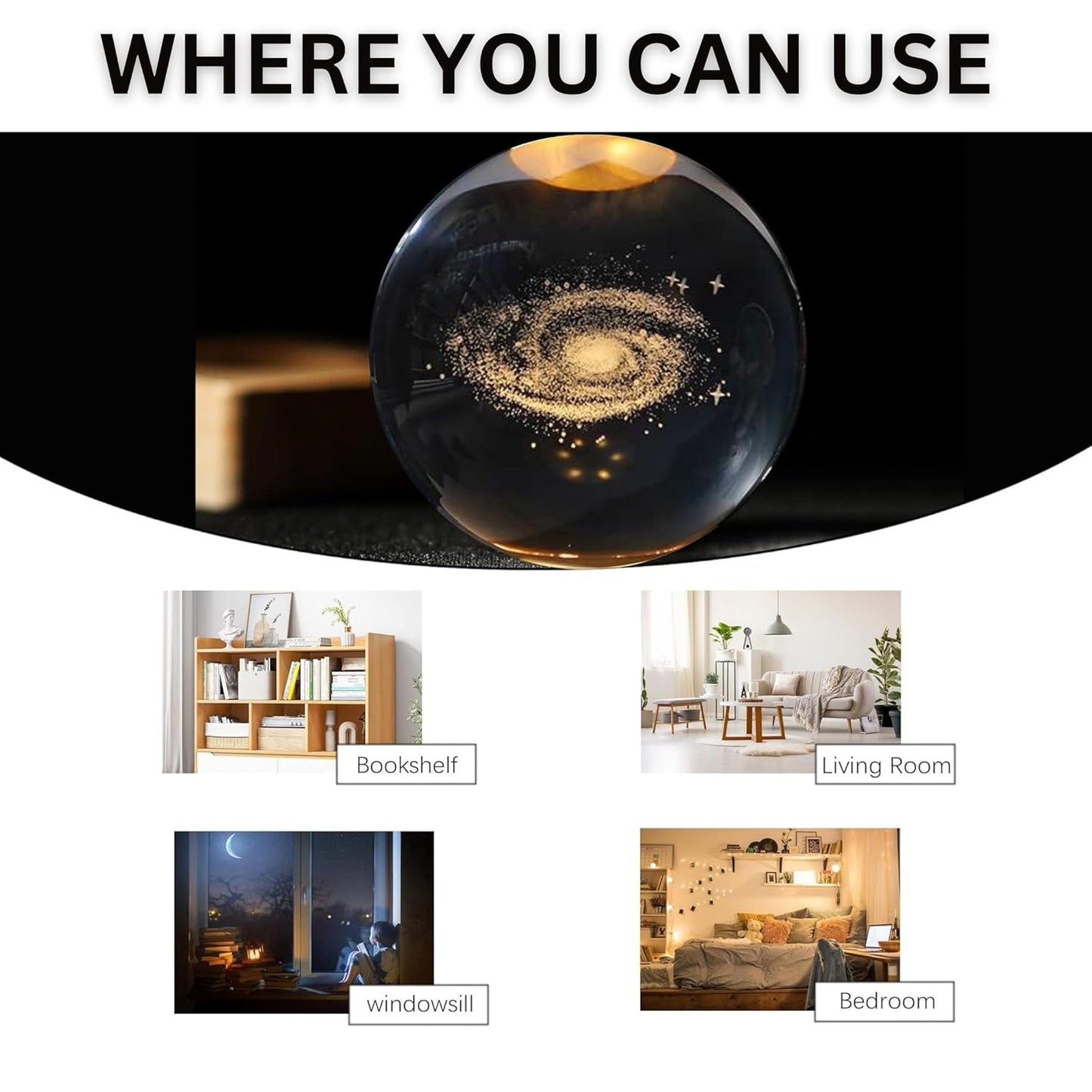 3D Galaxy Crystal Ball Night Lamp – USB-Powered LED with Wooden Base