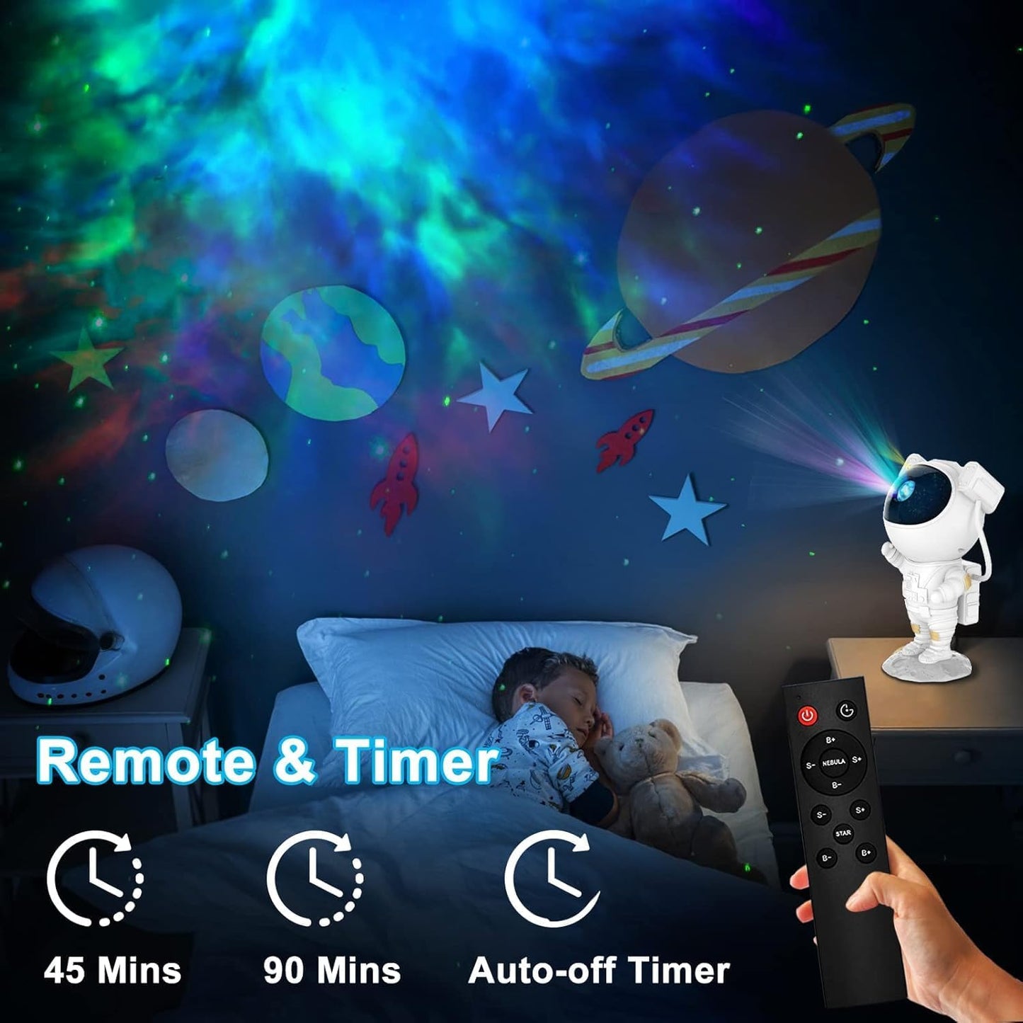 Astronaut Galaxy Projector Night Lamp – 360° Rotating LED Nebula Light with Remote Control