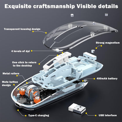 ROVAIRE Arctic Fox Transparent Bluetooth Rechargeable Mouse – Sleek, Ergonomic & Multi-Device Compatible