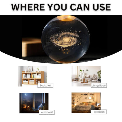 3D Galaxy Crystal Ball Night Lamp – USB-Powered LED with Wooden Base