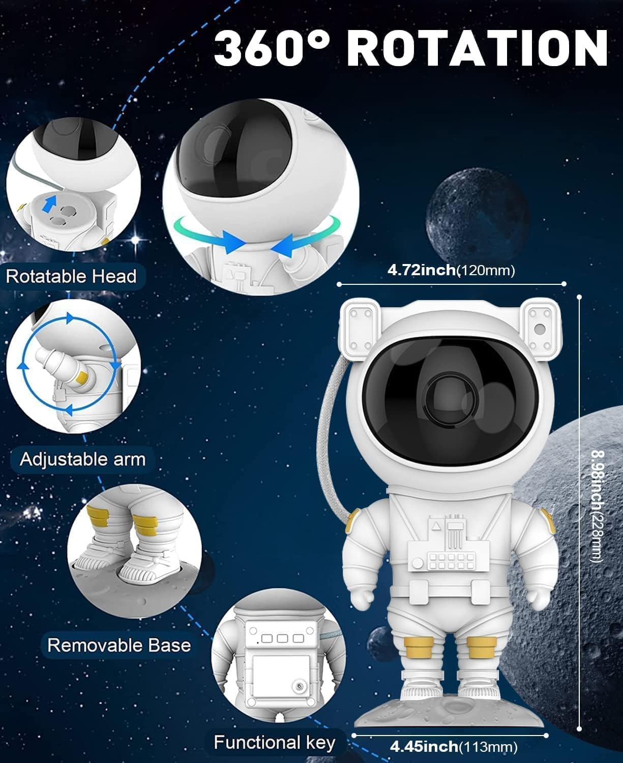 Astronaut Galaxy Projector Night Lamp – 360° Rotating LED Nebula Light with Remote Control
