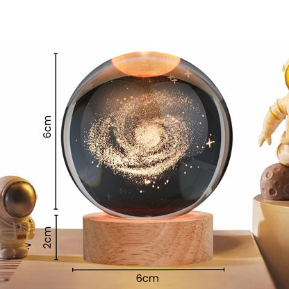 3D Galaxy Crystal Ball Night Lamp – USB-Powered LED with Wooden Base