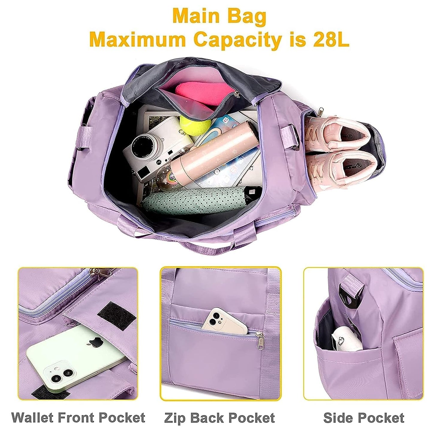 ROVAIRE Water-Resistant Nylon Travel Duffle Bag – Stylish Weekender with Shoe Compartment