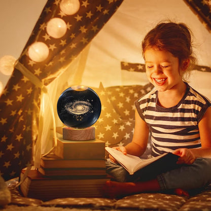 3D Galaxy Crystal Ball Night Lamp – USB-Powered LED with Wooden Base