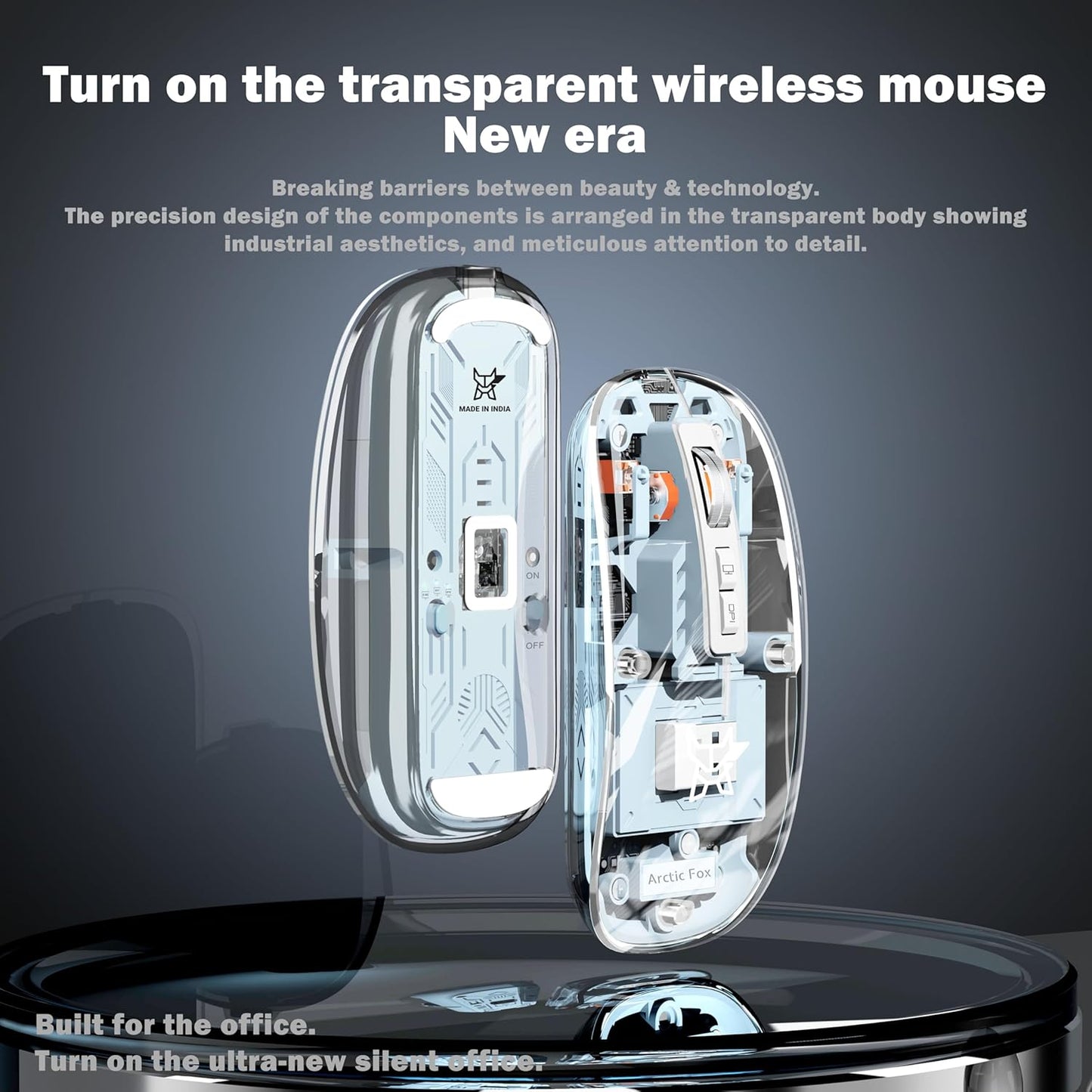 ROVAIRE Arctic Fox Transparent Bluetooth Rechargeable Mouse – Sleek, Ergonomic & Multi-Device Compatible